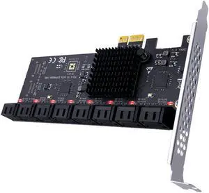 Chi a Mining SATA PCIe Adapter 16 Port SATA III to PCI Express 3.0 X1 Controller Expansion Card ASM1064 JBM575 Chip Add On Cards