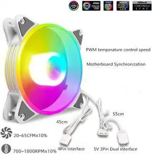 12cm 5V PWM PC Case Fan Addressable ARGB CPU Cooling Radiator Heatsink for Desktop Chassis 4Pin Cooling Fan 120mm for PC