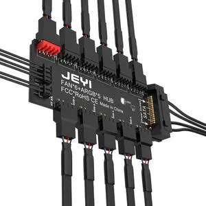 ARGB PWM 5 Way Fan Hub, Addressable 12V 4Pin PWM & 5V 3Pin ARGB 2-in-1 Hub, RGB Fan, RGB Strip Splitter