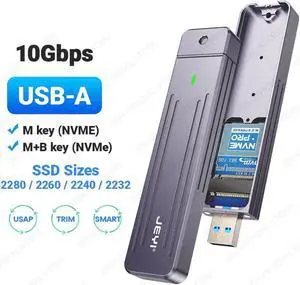 Direct-attach M.2 NVMe Enclosure, USB-A Plug USB 3.2 10Gbps In-line Aluminum 2242 2280 SSD Case With Magnet Protective Case