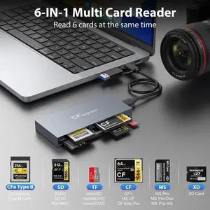 6 in 1 10gbps CFexpress Type B/CF/XD/MS/SD/TF Card reader for SLR CF Express B Card Reader Adapter for Windows XP MAC OS