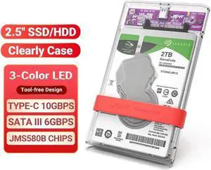 2.5" Hard Drive Enclosure Clearly Case USB 10Gbps to SATA III/II/I External Hard Disk Case for 9.5/7mm HDD SSD Support UASP