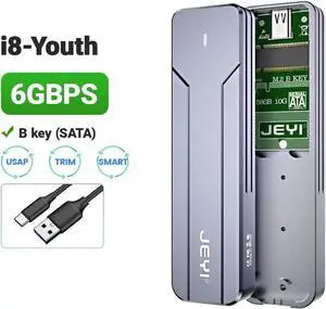 M.2 NVMe SATA SSD Enclosure, USB 3.2 Gen 2 10Gbps or 6Gbps NGFF M-Key B-Key External Aluminum M.2 Case Support Trim UASP