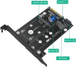 2 in 1 MSATA NGFF M2 to SATA 3.0 Expansion Card PCI Express PCIE to M2 Adapter M.2 to SATA Converter Riser for Mining