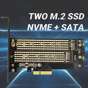SK9 M.2 Dual PCIE 4.0 Adapter for NVMe / NGFF SSD With Turbo Fan, NVME (m Key) and SATA (b Key) SSD to PCIe x4 X8 X16 Slot
