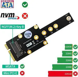 mSATA to Key B M.2 SATA SSD Adapter Convert Card Riser Board mSATA to M.2 SSD Converter Support 2230 2242 2260 2280 M2 SSD mSATA