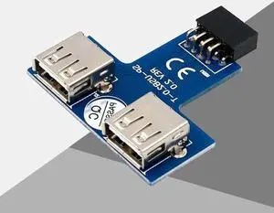 USB HUB 9Pin PC Host Internal Motherboard USB 2.0 Hub 9Pin to 2 Port USB A Female Splitter Converter PCB Board Extender Card Grey
