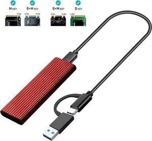M.2 NVMe SSD Enclosure 10Gbps Dual Protocol M2 NVMe Case M2 NVMe PCIE NGFF M.2 SATA SSD Box w/ OTG Adapter for 2230-2280 M.2 SSD N/A Red