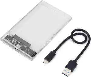 2.5'' Hard Drive Enclosure Transparent Mobile HDD Box USB3.1 SSD Case Portable Hard Disk 5Gbps USB A to USB C SATA Case for PC White