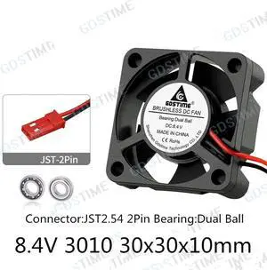 8.4V Fan 30mm 3010 30x30x10mm High-speed aircraft model motor exhaust cooling fan 3010 Fan JST2.54 Dual Ball