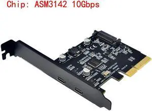 USB 3.1 PCIE Raiser Card Dual Reversible USB 3.1 Gen 2 Type-C Ports PCI-E PCI Express X4 SATA 15Pin Connector