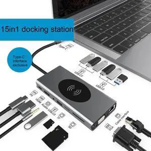 Weastlinks 15 in 1 USB HUB Multi Function USB Type-C Adapter Docking Station With Wireless Charging HDMI USB Ports USB-C Dock Compatible