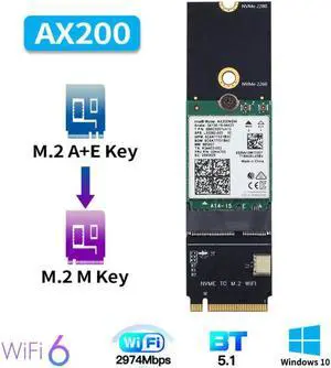 Dual Band Wi-Fi 6 Intel AX200 Card M.2 A+E Key To M.2 Key-M NVMe SSD Port Wireless Adapter Wifi Bluetooth 5.1 3000Mbps 802.11ax