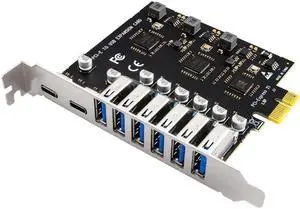 USB 3.2 Card PCIe X1 To USB Gen1 5Gbps 8 Port (6 USB A +2 Type C) Chip VL805+NEC720210 Converter Adapter Expansion PCIE Splitter