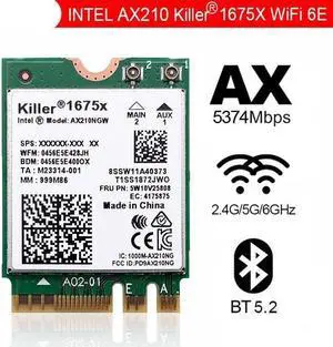 Intel AX210 AX210NGW Killer 1675x AX1675x Wi-Fi 6E 802.11AX Dual Band 2.4G 5G 6G 5374mbps Bluetooth 5.2 M.2 NGFF wifi card