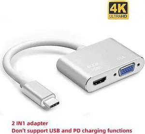 4K Type-C to HDMI-compatible USB C 3.0 VGA PD Adapter Dock Hub Silver
