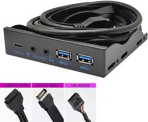 USB Front Panel for PC USB3.2 Gen2 10Gbps Type C + 19Pin 2Port USB3.0 Hub + HD Audio 3.5mm Earphone MIC for 3.5 Floppy Disk Bay