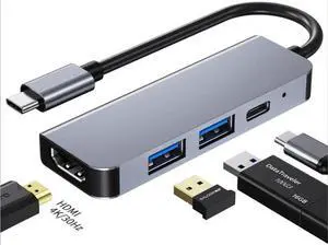 Type-C to HDMI USB3.0 PD HUB 4 in 1 Adapter USB-C to HDMI-Compatible TF SD Slot PD Charger Splitter for Macbook Laptops Type-C Hub
