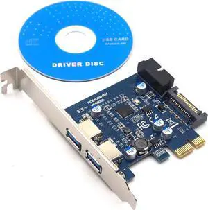 PCI-E to USB3.0 Expansion Card External 2 Ports USB3.0 Internal 19Pin Header SATA Power Connector for PCI-E x1 x4 x8 x16