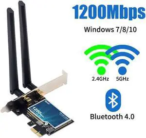Dual Band 1200Mbps 802.11ac Wireless PCI-e Desktop PCI Express Wlan Wifi Adapter Wi-Fi + Bluetooth 4.0 Network for Win7 8 10 Dual Band 1200Mbps 802.11ac Wireless PCI-e Desktop PCI Express Wlan Wifi Adapter Wi-Fi + Bluetooth 4.0 Network for Win7 8 10