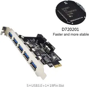 PCI-E to 5 Port USB 3.0 Extension Card With 19 Pin Front Nec Third Generation Main Control D720201 Dual Chip