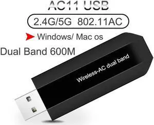 802.11AC Wireless USB Dongle AC11 Dual Band 600M 2.4G/5G USB WiFi Adapter For Windows / MAC OS Desktop/Laptop/Pc Wifi Receiver