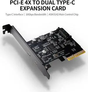 SuperSpeed USB 3.1 PCI-Express Card with Dual Reversible Type-C Ports 5V 15Pin Connector Gen 2 10 Gbps PCI Express Card 10Gbps