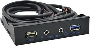 20 Pin 4 Port USB 3.0 Front Panel USB 2.0 Hub HD Audio 3.5mm Earphone Jack MIC Interface for PC Desktop 3.5" Floppy Bay