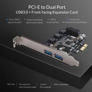 2 Port USB 3.0 PCI-E Express card PCIE to USB3.0 hub 19pin Front-facing Expansion Card 5Gbps Super High Speed Adapter