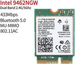 Dual Band 433Mbps Wireless For Intel AC 9462 9462NGW NGFF Key E Wifi Card 9462AC 8020.11ac Bluetooth 5.0 Laptop Windows 10