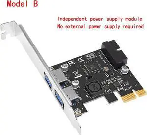 New USB 3.0 PCI-E Expansion Card Adapter External 2 Port USB3.0 Hub Internal 19pin Header PCI-E Card 4pin IDE Power Connector
