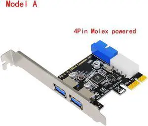 New USB 3.0 PCI-E Expansion Card Adapter External 2 Port USB3.0 Hub Internal 19pin Header PCI-E Card 4pin IDE Power Connector