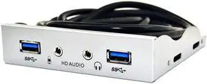 2 Port USB 3.0 Hub Splitter HD Audio 3.5mm Earphone Jack Mic Interface Front Panel Bracket Adapter for PC 20 Pin 3.5" Floppy Bay Silver