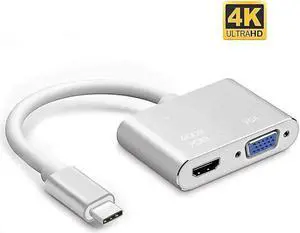 USB C Type C To HDMI-compatible VGA Hub Adapter 4K USB3.1 Audio Video Converter Silver
