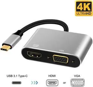 USB C Type C To HDMI-compatible VGA Hub Adapter 4K USB3.1 Audio Video Converter