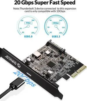 Type-C USB-C PCI-Express to USB 3.2 20Gbps PCI-E Express Expansion Card Adapter with ASM3242 Chipset for Windows 8/10/Linux
