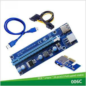 006C PCIe 1x to 16x Express Riser Card Graphic pci-e riser Extender 60cm USB 3.0 Cable SATA to 6Pin Power for BTC mining