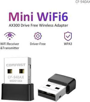AX300 WiFi6 Mini Adapter 2.4G 300Mbps Network Card 802.11ax USB WiFi6 Dongle Driver Free WPA3 for PC/Laptop Win 8/10/11