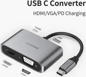 USB C Hub VGA Adapter Type C to HDMI-compatible 4K Thunderbolt 3