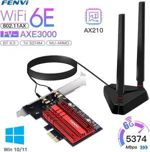 AXE3000 Wi-Fi 6E AX210 Bluetooth 5.3 Wireless 5374Mbps 2.4G/5GHz/6G WiFi 802.11AX/AC PCIExpress Network Card Adapter PC AXE3000 Wi-Fi 6E AX210 Bluetooth 5.3 Wireless 5374Mbps 2.4G/5GHz/6G WiFi 802.11AX/AC PCIExpress Network Card Adapter PC