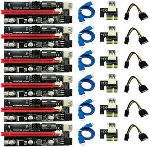 6Pcs Ver009S Usb 3.0 Pci-E Riser Ver 009S Express 1X 4X 8X 16X Extender Riser Adapter Card Sata 15Pin to 6 Pin Power Cable