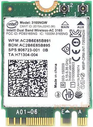 Wifi Wireless Card for HP SPS 806723-001 Intel Dual Band Wireless-AC 3165 3165ac 3165NGW WIFI Bluetooth 4.0 NGFF card 802.11AC