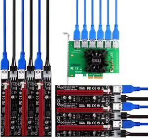 PCIE Riser PCI-E 1 to 6 Riser Card 103S Cabo Riser PCI Express x16 Extender 0.6M USB 3.0 Cable SATA to 6Pin Power for Video Card
