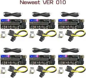 6pcs Riser 010 USB 3.0 PCIE Riser PCI Express X16 Extender Adapter 010S Plus GPU Riser Card SATA 15pin to 6pin Power Marquee LED