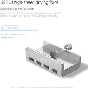 USB HUB Aluminum 4 Ports USB 3.0 Clip-type HUB Multi USB Splitter Adapter 10-30mm Range Clip For Laptop PC Computer