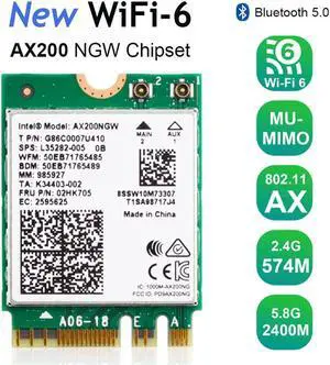 Dual Band Wireless AX200NGW 2.4Gbps 802.11ax Wireless Intel Wi-Fi 6 Bluetooth 5.0 M.2 NGFF WiFi Wlan Card MU-MIMO