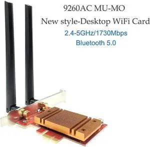 Desktop Computer Wireless-AC Adapter 9260 9260ac Dual Band 1730Mbps MU-MIMO for Windows 10 WiFi Bluetooth 5.0 PCI-E 1X Card