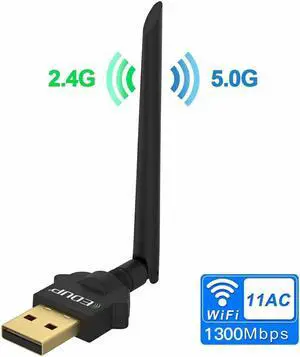 2.4/5GHz 1300Mbps USB Wireless WiFi Adapter Dual Band WiFi Receiver AC Wi-Fi Dongle Network Card 2dBi Antenna Windows/Mac