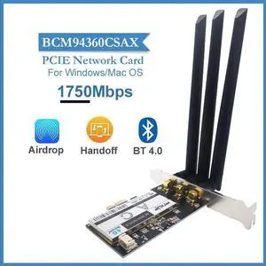 BCM94360CSAX PCIE 1X desktop WiFi wireless adapter Card 802.11AC 1750Mbps Bluetooth 4.0 3 X 6Dbi antennas for Mac OS / Windows