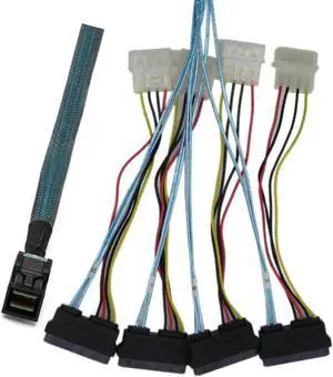 Internal Mini SAS SFF-8643 to (4) 29pin SFF-8482 Connectors with SATA Power Cable 1M